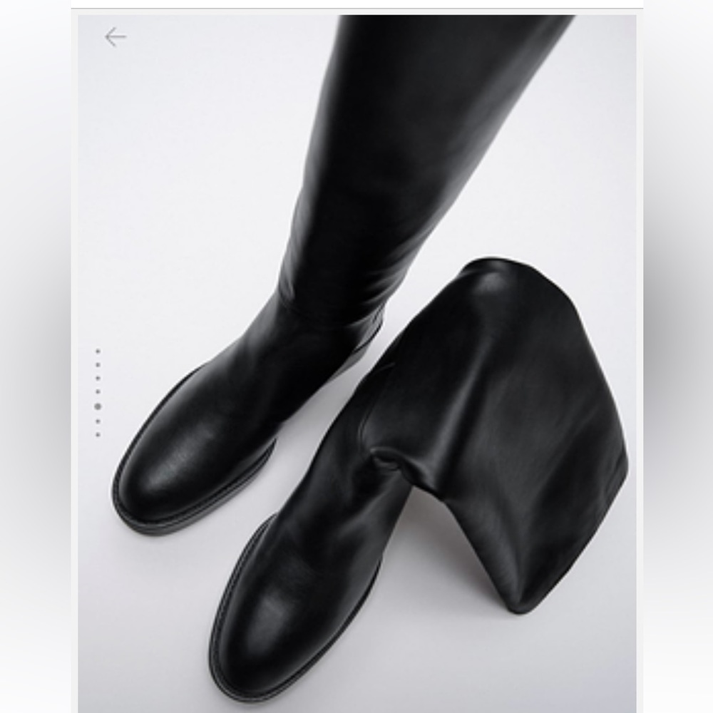 NEW ZARA AIRFIT LOW HEELED LEATHER BLACK BOOTS SZ 8 - Picture 2 of 7